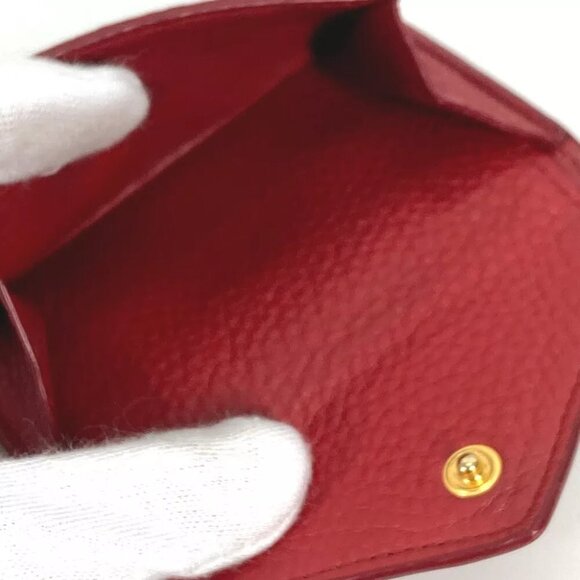 PRADA 1MH021 logo CompactWallet Trifold wallet Leather Red/Gold - Picture 12 of 13
